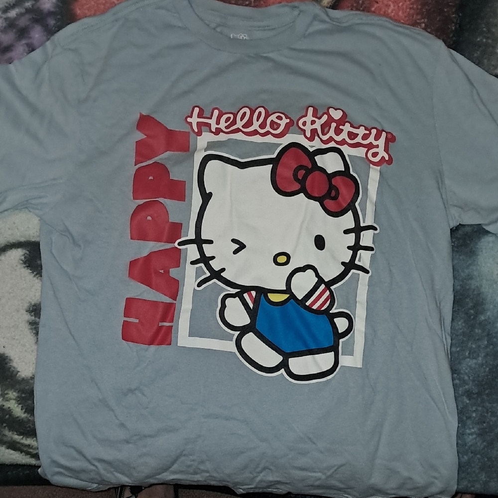 Hello Kitty Kids T-Shirt - Light Gray with Red and Blue Design